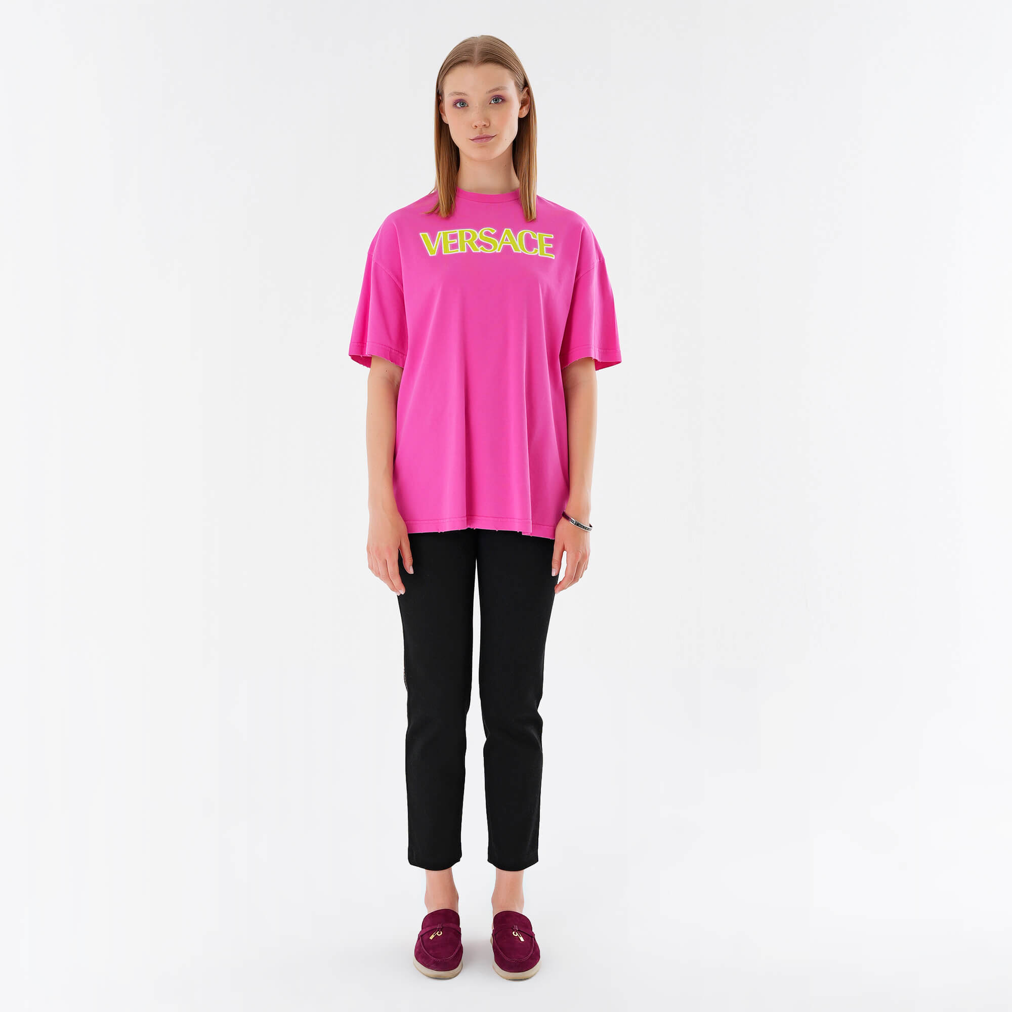 Versace - Pink & Yellow Logo Print Tshirt 38